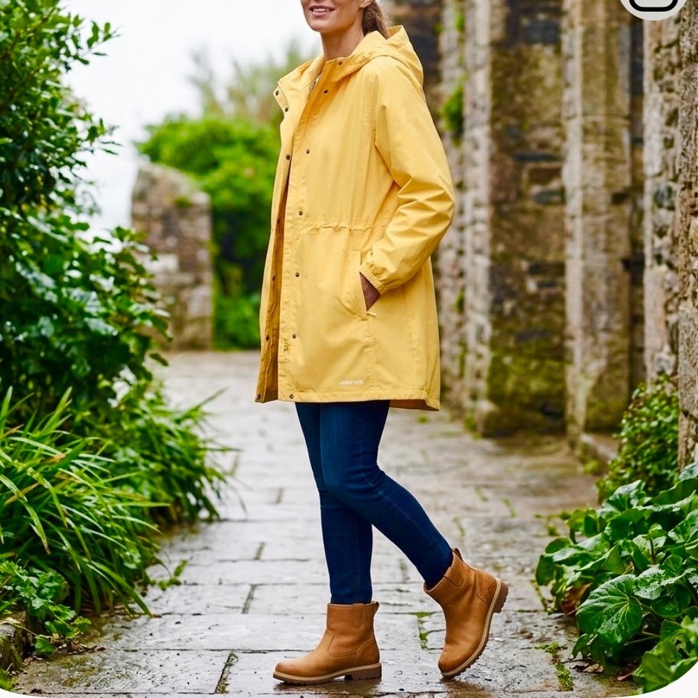 Lands End Womens 2X Simply Yellow Water  Resistant Hooded Rain Jacket Parka New